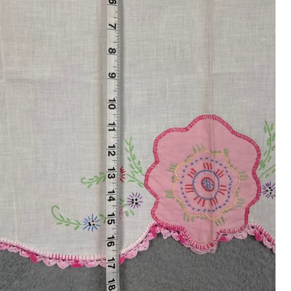 Vintage Needlepoint Floral Table Cloth Table Runner Handmade Linen Blend - Picture 4 of 5